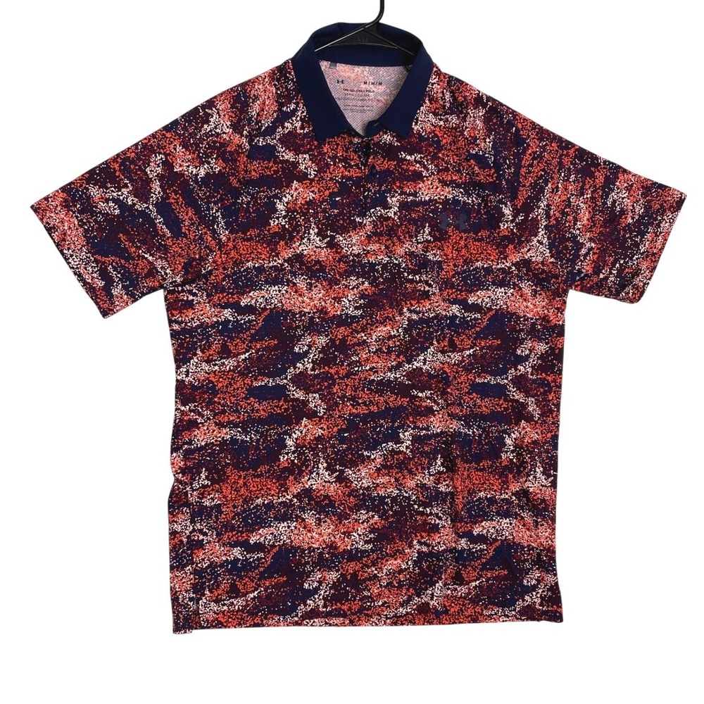 Under Armour Mens Iso-Chill Polo Shirt Medium Blue Red Camo Golf‎ Performance M